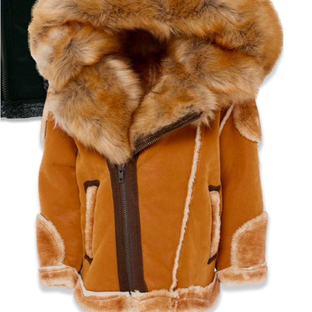 Brown Puffer Jacket with Cozy Fur Trim and Soft Suede Material only worn 1X